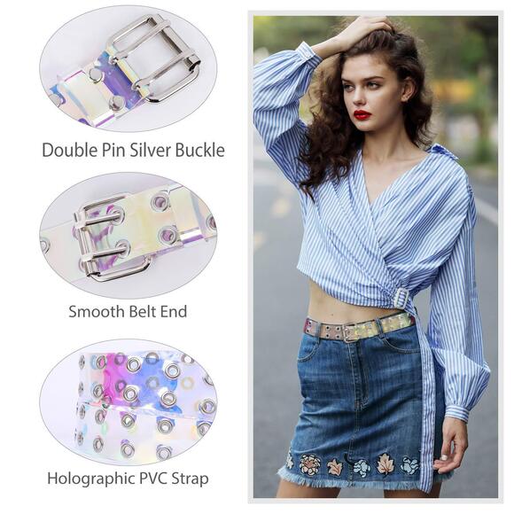 Clear Double Grommet Belts With Holes For Women Men Teens E Girls Transparent🐤 - Picture 3 of 4